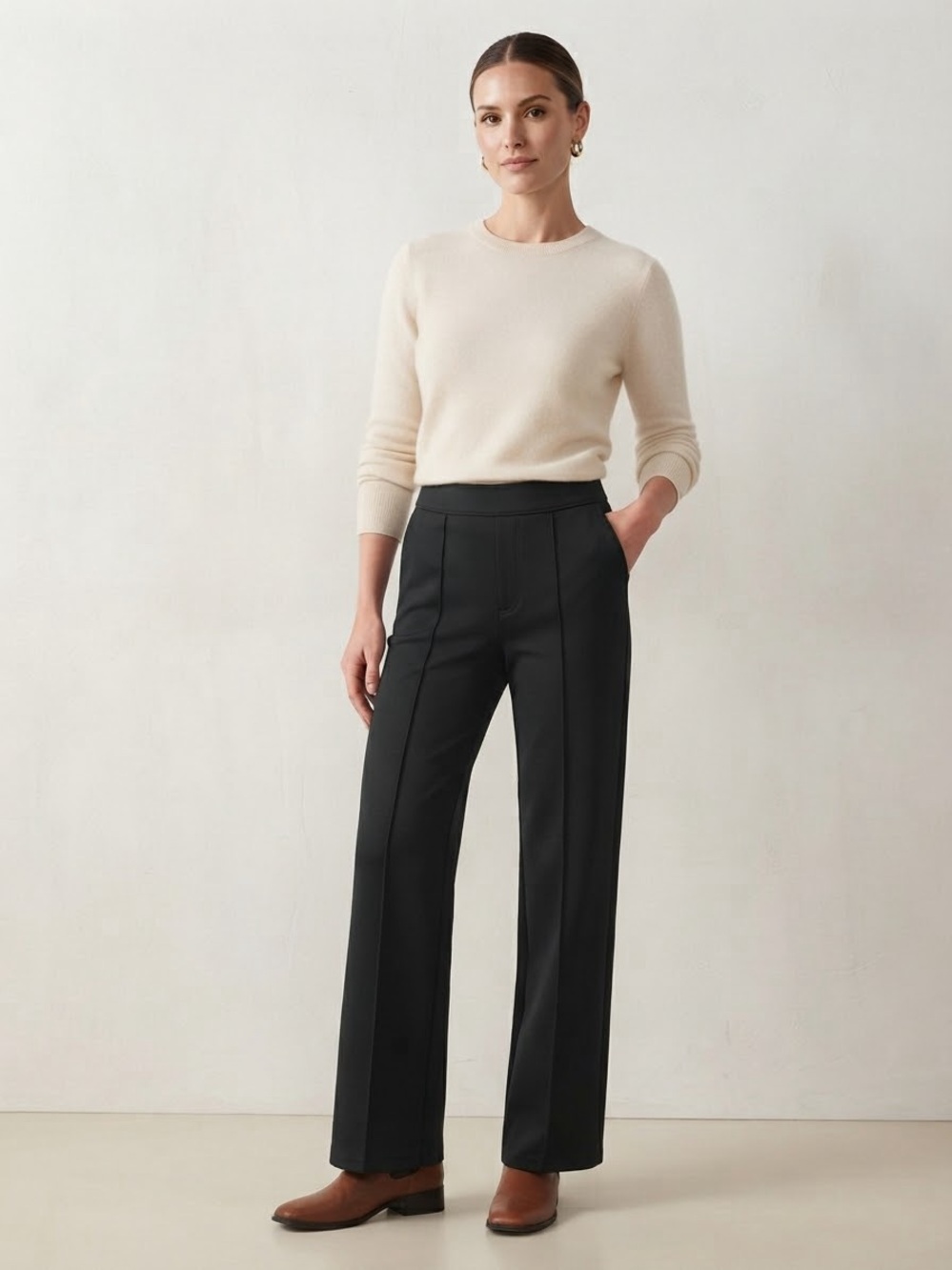 Nine West Black High-Rise Wide-Leg Trousers